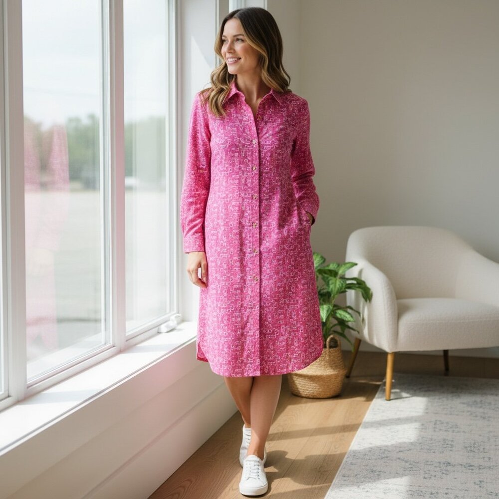 YL/Yair 100% Silk Shirt Dress Sz 8 Pink‎ #162G